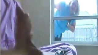 A woman spies on a guy masturbating in the ward and licks his cock