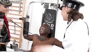 A black guy has sex with two girls in a threesome