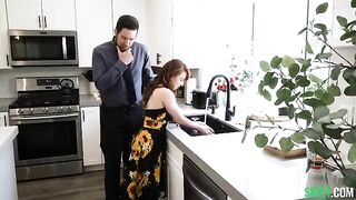 A sexy girl is checking the kitchen for any cock to eat