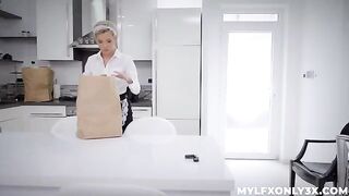 A guy gets horny with his maid wearing sexy stockings and pantyhose