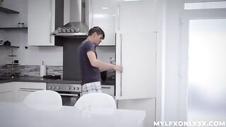 A guy gets horny with his maid wearing sexy stockings and pantyhose