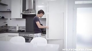 A guy gets horny with his maid wearing sexy stockings and pantyhose
