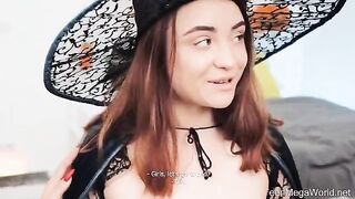 Lesbian beauties have a hot sex night in honor of Halloween