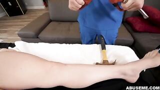 A woman is having a very rough massage session, exploring intense sensations