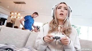 A hot nerd girl with glasses fucks her boyfriend's friend