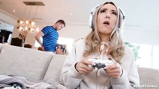 A hot nerd girl with glasses fucks her boyfriend's friend