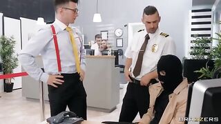A hot bank robbery ends with a sticky, messy finish on her big ass