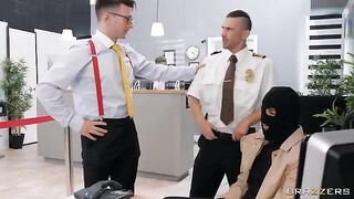 A hot bank robbery ends with a sticky, messy finish on her big ass