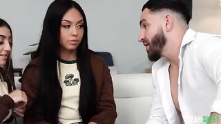 Bad Influence - Two brunettes playing for a strong man