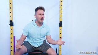 The guy fucks in the gym with a girl with beautiful tits