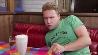 Blonde fucks in the ass in a greasy diner toilet