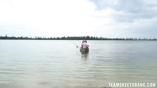 A quick blowjob and a deep pussy fuck in an outdoor setting