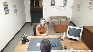 The druggie is fucking on the table in an office