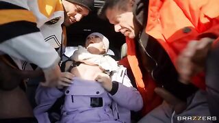 Fucked by two guys in the car like a snow angel