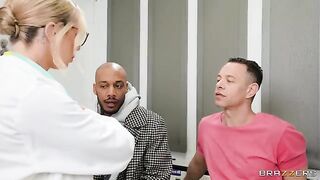 Two girls are having their way with a hot doctor in a steamy scene