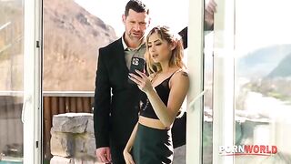 A cheating housewife Veronica Leal gets a DP from the pool guy in stockings