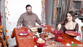 A lady sucks dick right on the kitchen table