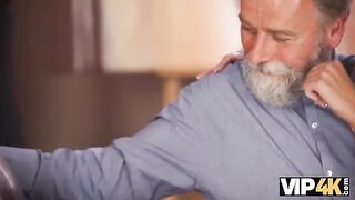 A girl cannot resist and has sex with an old man in VIP4K scene