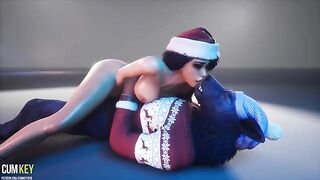 Busty woman fucked by a werewolf on XXXMAS