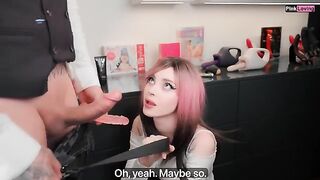 A girl is choosing a new toy in a store and gets fucked there