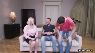 Two guys are not enough for the blonde, because two is not a limit
