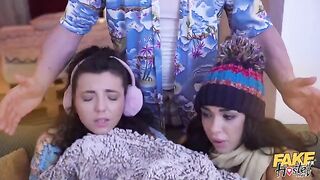 Their sweet pussies get wet and slippery in a thrilling threesome scene
