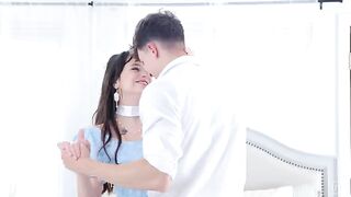 Cute slim Elena Ross gives a great footjob and sucks cock - best gift