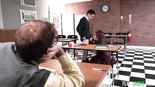 The teacher with glasses fucked his student on the table hard
