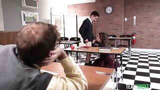 The teacher with glasses fucked his student on the table hard