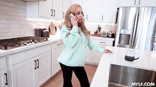 A golden-haired bimbo is having a good day, full of sweet pleasure