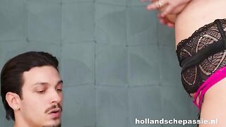 A hot brunette has sex with her young stallion lover