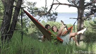 The pussy is not ashamed to get tan on the nature for a lesbian sex