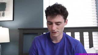 A young girl has sex on the bed with a guy, she moans