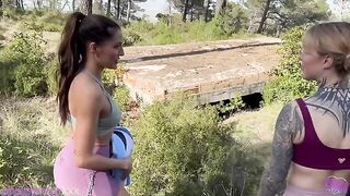 Horny hikers get fucked in the forest by a lucky guy