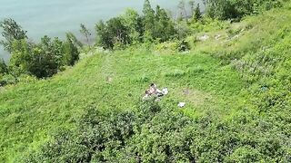 Instead of a picnic, a hot wife gets fucked in the field by a voyeur