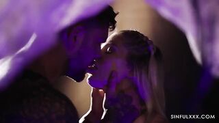 A man is getting his dick off while watching his GF getting fucked