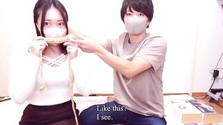 Rope bondage and intense pussy press action