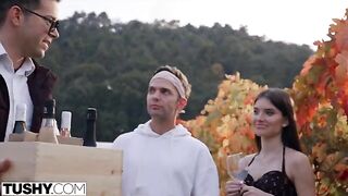 Insatiable brunette Stefany gets her tight ass gapped by horny tourists in steamy TUSHY scene