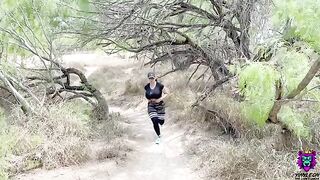 Sweaty workout and sex on the trail with huge tits wife