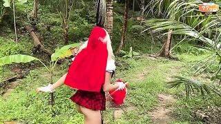 A little girl in a red riding hood dress was fucked hard by a passionate stranger
