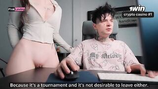 The girl rubs her pussy on the table and calls her boyfriend to fuck her