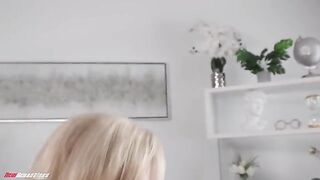 A beautiful blonde MILF with a stunning body craves intense passion on the couch