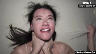 The girl got a stream of semen on her face after intense sex