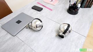A sexy secretary is being fucked on the table in the office
