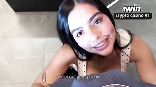 The girl seduces her stepbrother, rubbing her clit with passion