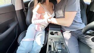 The beautiful Japanese student has sex in the car with her teacher
