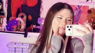 A girl caressed herself with a mirror and a dildo