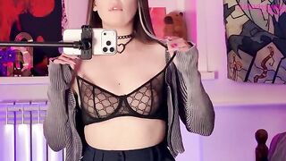 A girl caressed herself with a mirror and a dildo
