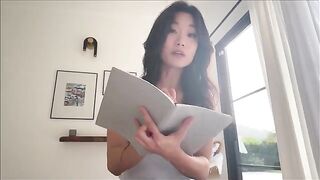 Asian nerdy girl shares a bed with her stepbrother during a study break