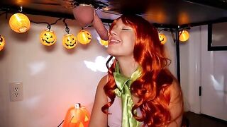 A spirit in a Halloween mask fucks Daphne on the milking table
